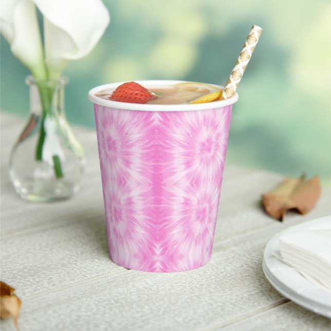 Gobelets En Papier Tiedye rose spirale hippie teint (Insitu)