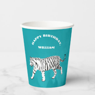 Gobelets En Papier Tigre blanc Turquoise, bleu turquoise Personnalis