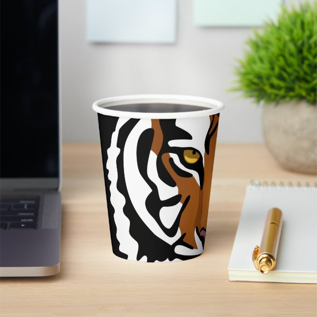 Gobelets En Papier Tigre, chat sauvage sur noir (Insitu)