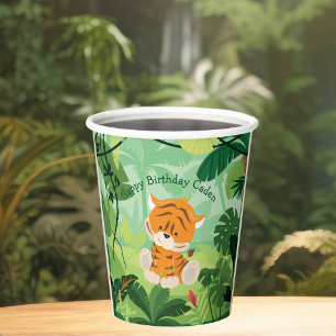 Gobelets En Papier Tigre mignonne Anniversaire Fête Personnalisé Enfa