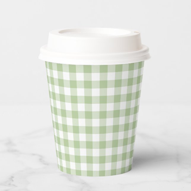 Gobelets En Papier Tiny Sage and White Gingham (Recto)