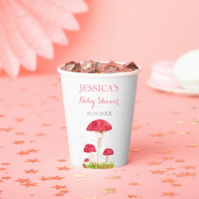 Gobelets En Papier Toadstool Champignon Aquarelle Baby shower mou (Insitu)