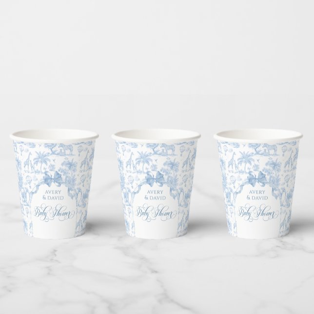 Gobelets En Papier TOILE Bleu Safari animal bébé garçon douche (Multi)