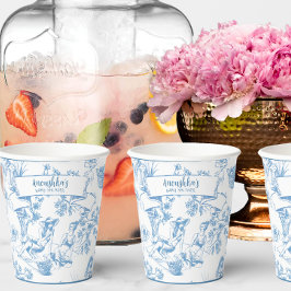 Gobelets En Papier Toile bleue et blanche de Jouy Fête des mariées