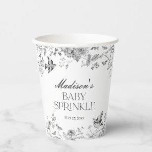 Gobelets En Papier Toile De Jouy Vintage Floral Bébé Sprinkle Noir