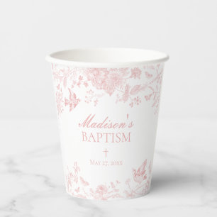 Gobelets En Papier Toile Rose De Jouy Vintage Baptême Floral