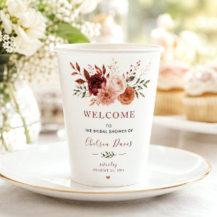 Gobelets En Papier Tomber amoureux Floral Rustique Bourgogne Personna