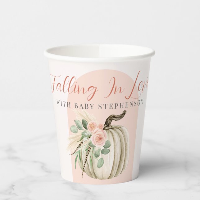Gobelets En Papier Tomber dans l'amour Baby shower rose Arc Citrouill (Gauche)