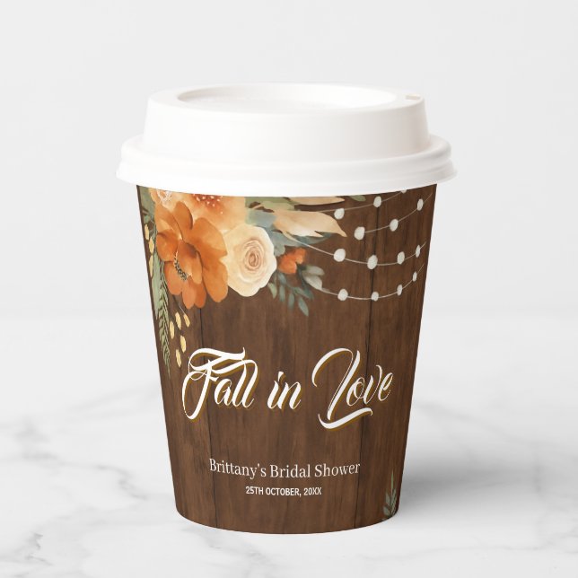 Gobelets En Papier Tombez amoureux Fête de mariage Fleurs d'automne R (Recto)