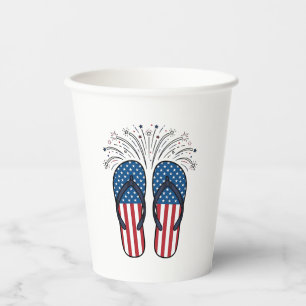 Gobelets En Papier Tongs Patriotiques Feux d'Artifice Chemise d'Été D
