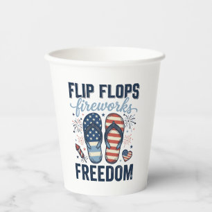 Gobelets En Papier Tongs Patriotiques Feux d'Artifice Liberté Concept