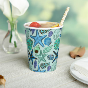 Gobelets En Papier Tons De Coquillages Bleus Et Motif D'Écre