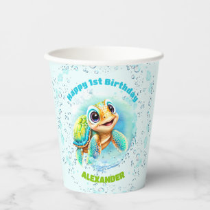 Gobelets En Papier Tortue de mer mignonne pour le premier anniversair