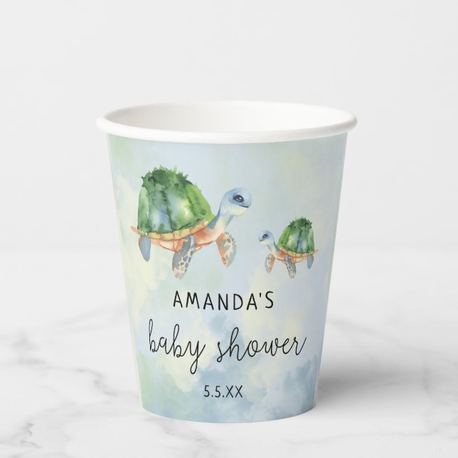 Gobelets En Papier Tortue marine - baby shower (Recto)