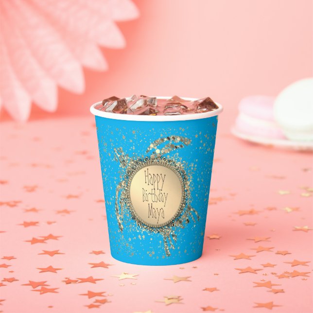 Gobelets En Papier Tortue sur bleu Anniversaire Customisée (Insitu)
