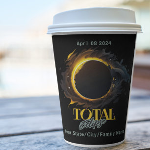 Gobelets En Papier Total Solaire Eclipse 2024 Votre Ville État Cosmiq
