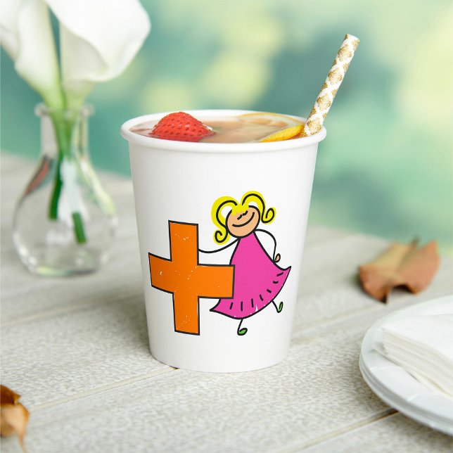 Gobelets En Papier Touche mignonne fille avec signe plus (Créateur téléchargé)