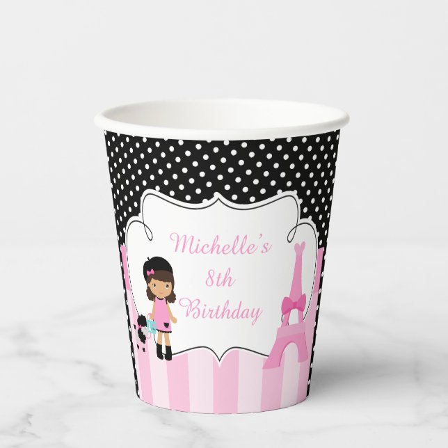 Gobelets En Papier Tour Eiffel Fille Africaine Américaine (Recto)