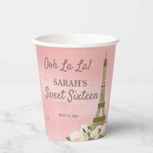 Gobelets En Papier Tour Eiffel Rose Or Sweet 16
