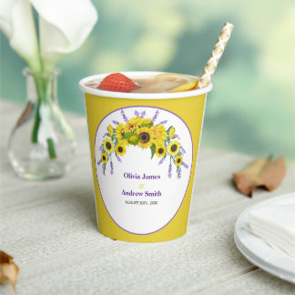 Gobelets En Papier Tournesol & Lavande Fête de mariage Floral Vintage