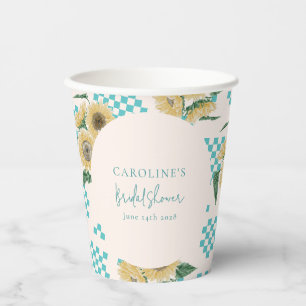 Gobelets En Papier Tournesol Turquoise Damier Lavage de Mariée