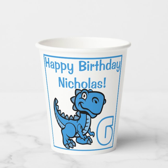 Gobelets En Papier Tout âge Bleu T Rex Dinosaur Anniversaire (Recto)