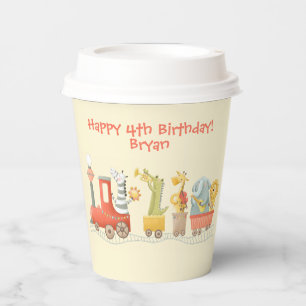 Gobelets En Papier Train d'animaux musicaux d'anniversaire