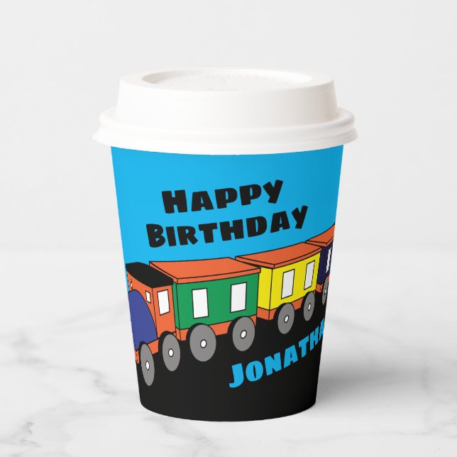 Gobelets En Papier Train d'anniversaire personnalisé (Gauche)
