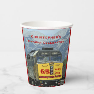 Gobelets En Papier Train ferroviaire Yellow Engine, 65e anniversaire,