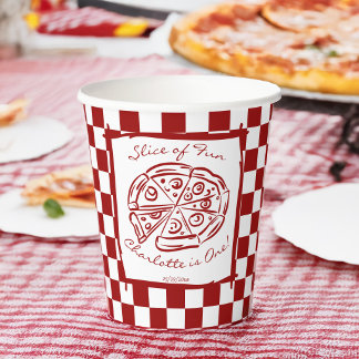 Gobelets En Papier Tranche de pizza italienne rouge à carreaux d'anni