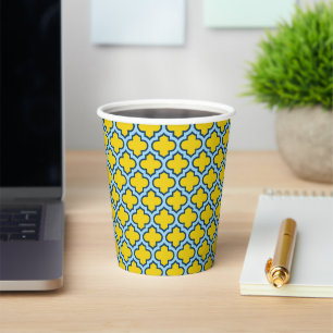 Gobelets En Papier Trellis jaune et bleu bébé, treillis, Quatrefoil