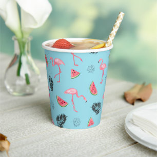 Gobelets En Papier Trendy Tropical Flamingo & Watermelon Pattern