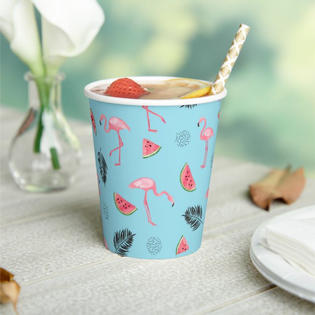 Gobelets En Papier Trendy Tropical Flamingo & Watermelon Pattern (Insitu)