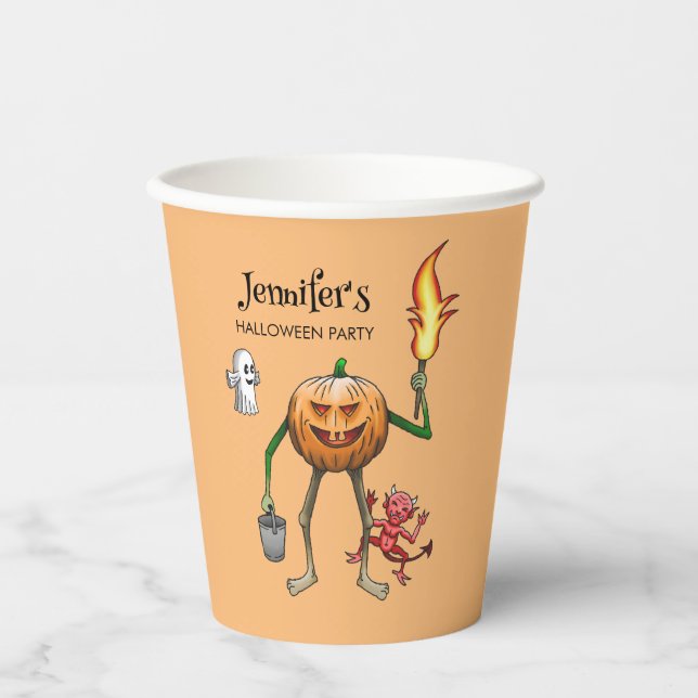 Gobelets En Papier Trick ou Treat Citrouille (Recto)