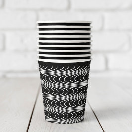 Gobelets En Papier Trippy Wavy Stripes Abstrait Cool Fun Black Party