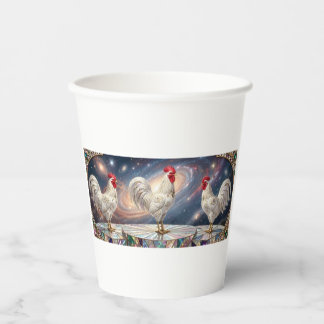 Gobelets En Papier Trois coqs blancs.