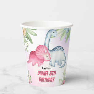 Gobelets En Papier Trois enfants Rex Dinosaur 3e fête d'anniversaire