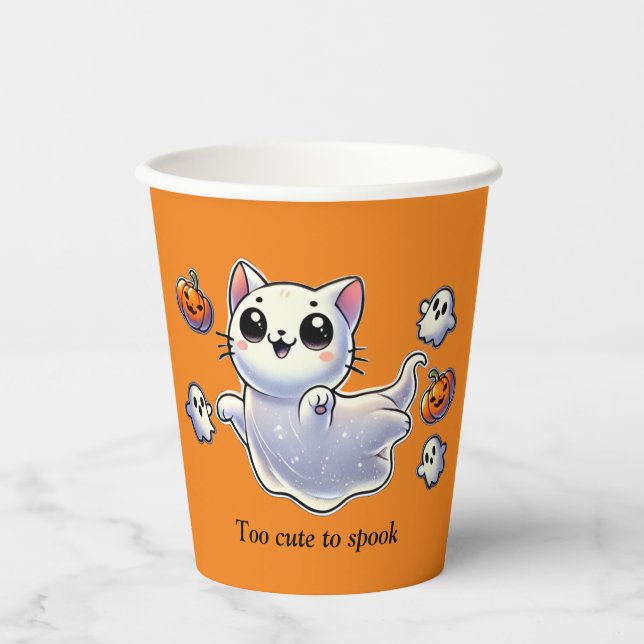 Gobelets En Papier Trop mignon pour effrayer le chat fantôme (Recto)
