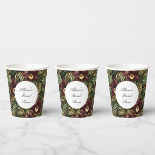Gobelets En Papier Tropical Burgundy Fleur d'Orchidée Rouge Florale M