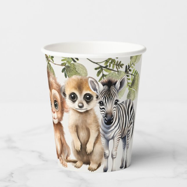 Gobelets En Papier Tropical Jungle Safari Animaux Green Feuilles Part (Verso)