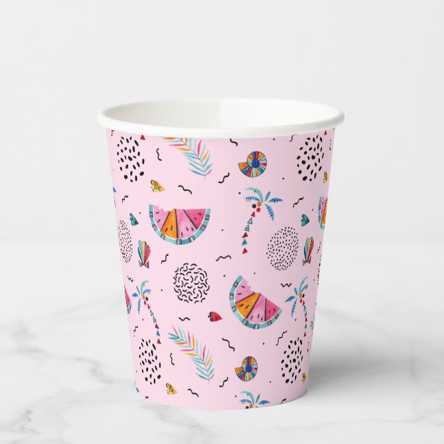 Gobelets En Papier Tropical rose Memphis Style Motif (Gauche)
