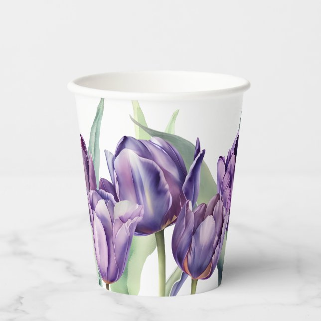 Gobelets En Papier Tulipes d'aquarelle pourpre de printemps Douche nu (Recto)