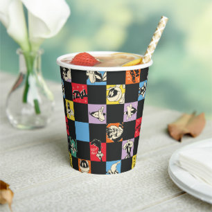 Gobelets En Papier TUNES LOONEY™ en noir et blanc en Checker coloré