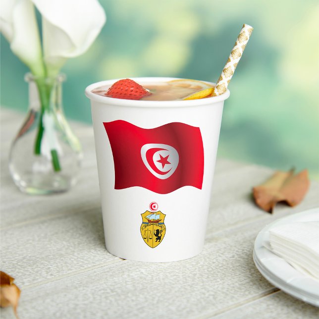 Gobelets En Papier Tunisie Drapeau et armoiries patriotique tunisienn (Créateur téléchargé)