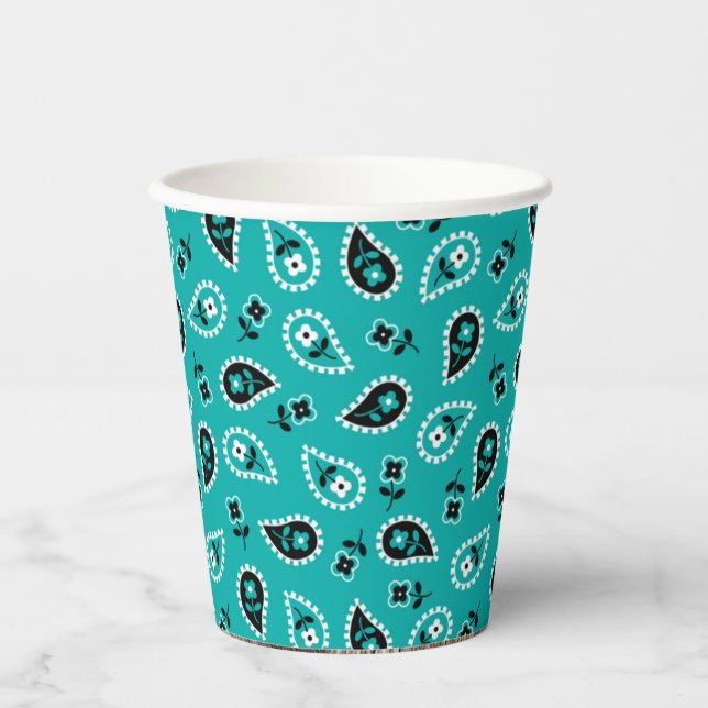 Gobelets En Papier Turquoise Blue Bandana Rodeo Wild West (Recto)