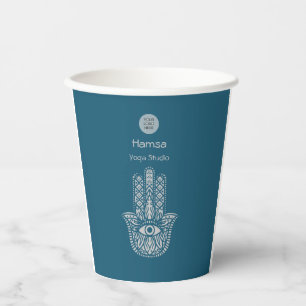 Gobelets En Papier Turquoise Green Yoga Studio Hamsa personnalisable