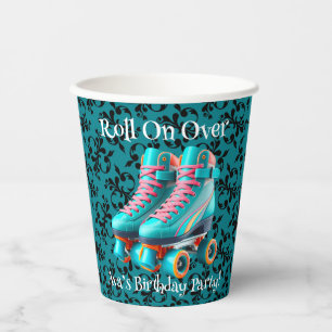 Gobelets En Papier Turquoise Neon Rollerskate fête d'anniversaire
