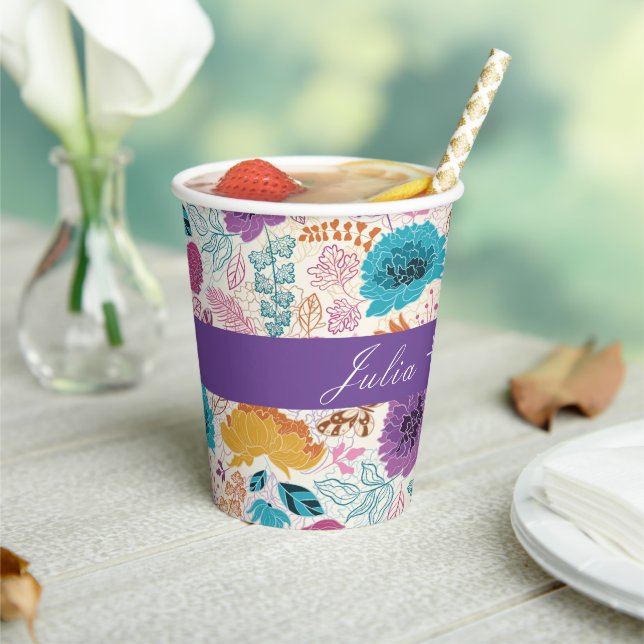 Gobelets En Papier Turquoise Purple Jaune Fleurs de prairie de printe (Insitu)