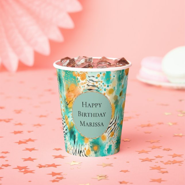 Gobelets En Papier Turquoise Tangerine Zebra (Insitu)