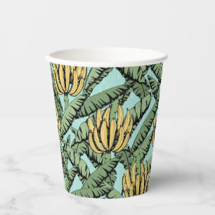 Gobelets En Papier Turquoise Tropical Banane jaune et Feuille